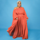 Plus Size Printed Off Shoulder Big Swing Maxi Dress NNWF-7335