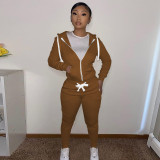 Solid Zipper Hoodie Top And Pants 2 Piece Suits CH-8195