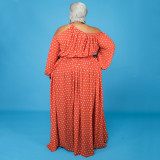 Plus Size Printed Off Shoulder Big Swing Maxi Dress NNWF-7335
