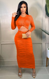 Sexy Solid Ruched Long Sleeve Slim Maxi Dress SFY-2145