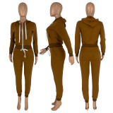 Solid Zipper Hoodie Top And Pants 2 Piece Suits CH-8195