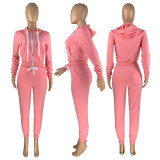 Solid Zipper Hoodie Top And Pants 2 Piece Suits CH-8195
