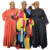 Plus Size Printed Off Shoulder Big Swing Maxi Dress NNWF-7335