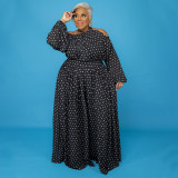 Plus Size Printed Off Shoulder Big Swing Maxi Dress NNWF-7335