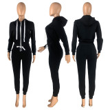 Solid Zipper Hoodie Top And Pants 2 Piece Suits CH-8195