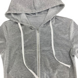 Solid Zipper Hoodie Top And Pants 2 Piece Suits CH-8195