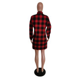 Plaid Long Sleeve Casual Shirt Dress Without Belt MEM-88314