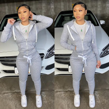 Solid Zipper Hoodie Top And Pants 2 Piece Suits CH-8195