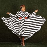 Plus Size Black White Stripe Big Swing Maxi Dress (Without Belt) NNWF-7343