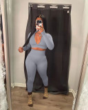 Sexy Solid Zipper Long Sleeve Slim 2 Piece Sets NYF-8089