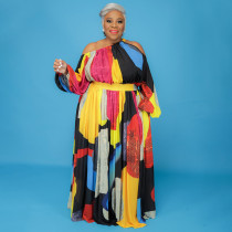 Plus Size Printed Off Shoulder Big Swing Maxi Dress NNWF-7335