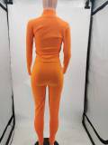 Casual Solid Long Sleeve Zipper Two Piece Pants Set TK-6202