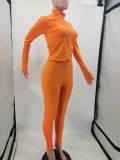 Casual Solid Long Sleeve Zipper Two Piece Pants Set TK-6202