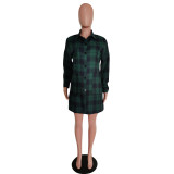 Plaid Long Sleeve Casual Shirt Dress Without Belt MEM-88314