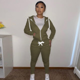 Solid Zipper Hoodie Top And Pants 2 Piece Suits CH-8195