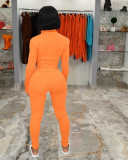 Casual Solid Long Sleeve Zipper Two Piece Pants Set TK-6202