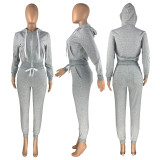 Solid Zipper Hoodie Top And Pants 2 Piece Suits CH-8195