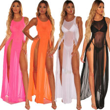 Sexy Perspective Slit Long Dress+Panties(Without Bra) YQ-W431