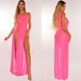 Sexy Perspective Slit Long Dress+Panties(Without Bra) YQ-W431