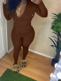 Solid Hooded Zipper Long Sleeve Two Piece Pants Set FSL-117-1