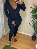 Solid Hooded Zipper Long Sleeve Two Piece Pants Set FSL-117-1