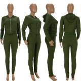 Solid Hooded Zipper Long Sleeve 2 Piece Suits LDS-3289