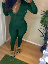 Solid Hooded Zipper Long Sleeve Two Piece Pants Set FSL-117-1