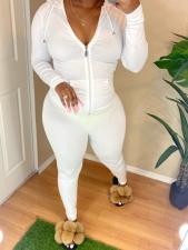 Solid Hooded Zipper Long Sleeve Two Piece Pants Set FSL-117-1