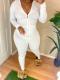Solid Hooded Zipper Long Sleeve Two Piece Pants Set FSL-117-1