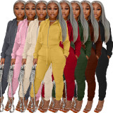 Solid Hooded Zipper Long Sleeve 2 Piece Suits LDS-3289