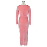 Sexy Velvet Long Sleeve Split Maxi Evening Dress (Without Belt) ZSD-0428