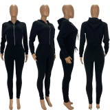 Solid Hooded Zipper Long Sleeve 2 Piece Suits LDS-3289