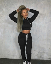 Solid Plush Hooded Lace Up Long Sleeve 2 Piece Pants Set JPF-1056