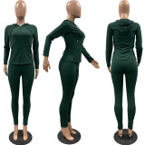 Solid Hooded Zipper Long Sleeve Two Piece Pants Set FSL-117-1