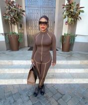 Casual Long Sleeve Tight Two Piece Pants Set HMS-5515