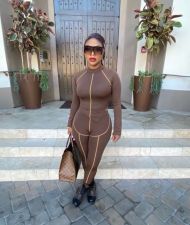 Casual Long Sleeve Tight Two Piece Pants Set HMS-5515