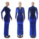 Solid Long Sleeve Buttons Maxi Dress SHD-9804