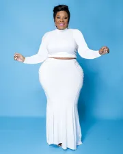 Plus Size Long Sleeve Top+Mermaid Long Skirt 2 Piece Sets WY-7113