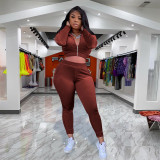 Velvet Hooded Zipper Coat And Pants 2 Piece Sets YD-8535