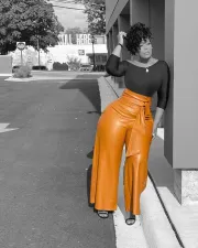 Plus Size PU Leather High Waist Belted Wide Leg Pants OD-8392-2