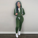 Solid Plush Hooded Zipper Coat And Pants 2 Piece Sets CH-8198