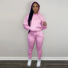 Solid Plush Hoodie Top And Pants 2 Piece Suits CH-8197