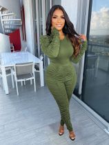 Solid Ruched Long Sleeve Casual 2 Piece Pants Set TR-1183