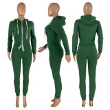 Solid Plush Hooded Zipper Coat And Pants 2 Piece Sets CH-8198