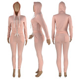 Solid Plush Hooded Zipper Coat And Pants 2 Piece Sets CH-8198