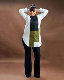 Contrast Color Long Sleeve Blouse Top ORY-5211