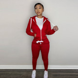 Solid Plush Hooded Zipper Coat And Pants 2 Piece Sets CH-8198
