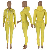 Solid Plush Hooded Zipper Coat And Pants 2 Piece Sets CH-8198