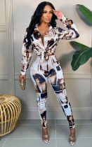 Casual Printed Blouse Top And Pants 2 Piece Suits SFY-2147