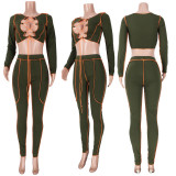 Plus Size Sexy Printed Lace Up Hollow 2 Piece Sets MDF-5267